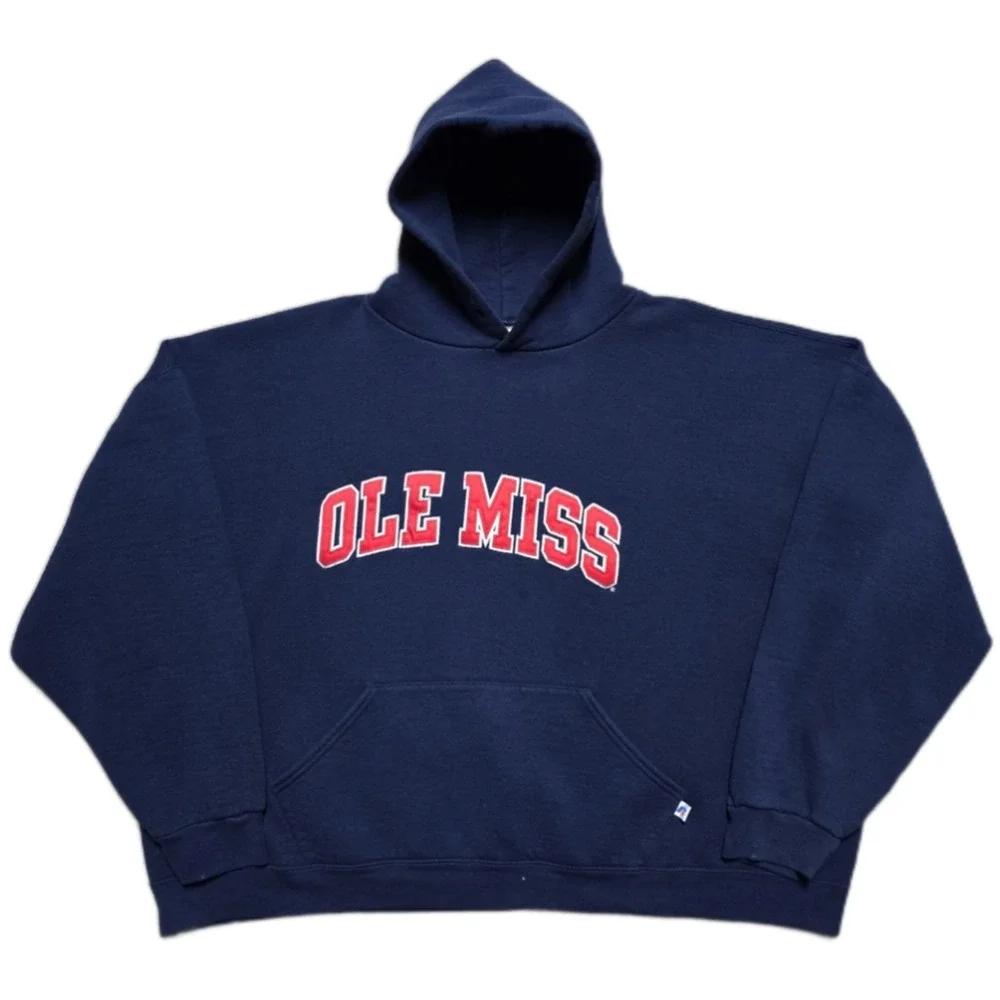 VTG‎ 90s Ole Miss Rebels Russell Athletic Hoodie Mens 3XL Navy NCAA